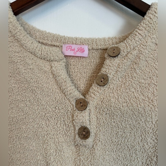 Pink Lily Teddy Bear Pullover Cream Size Medium - Picture 4 of 6